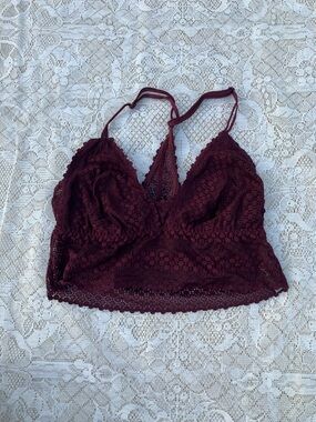 Lace Bralette Crop Top - Deep Burgundy